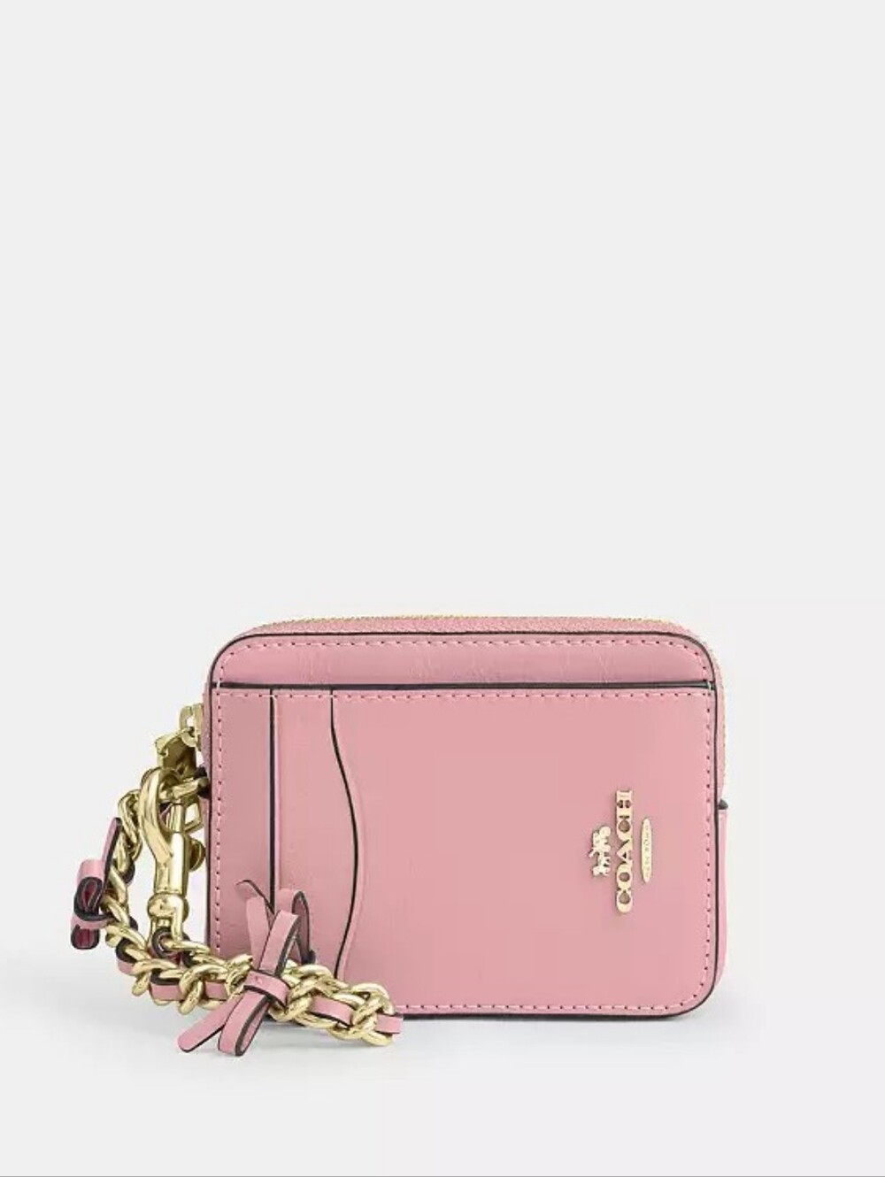 Coach Zip Card Case With Bows Chain Wristlet Leather CEC13